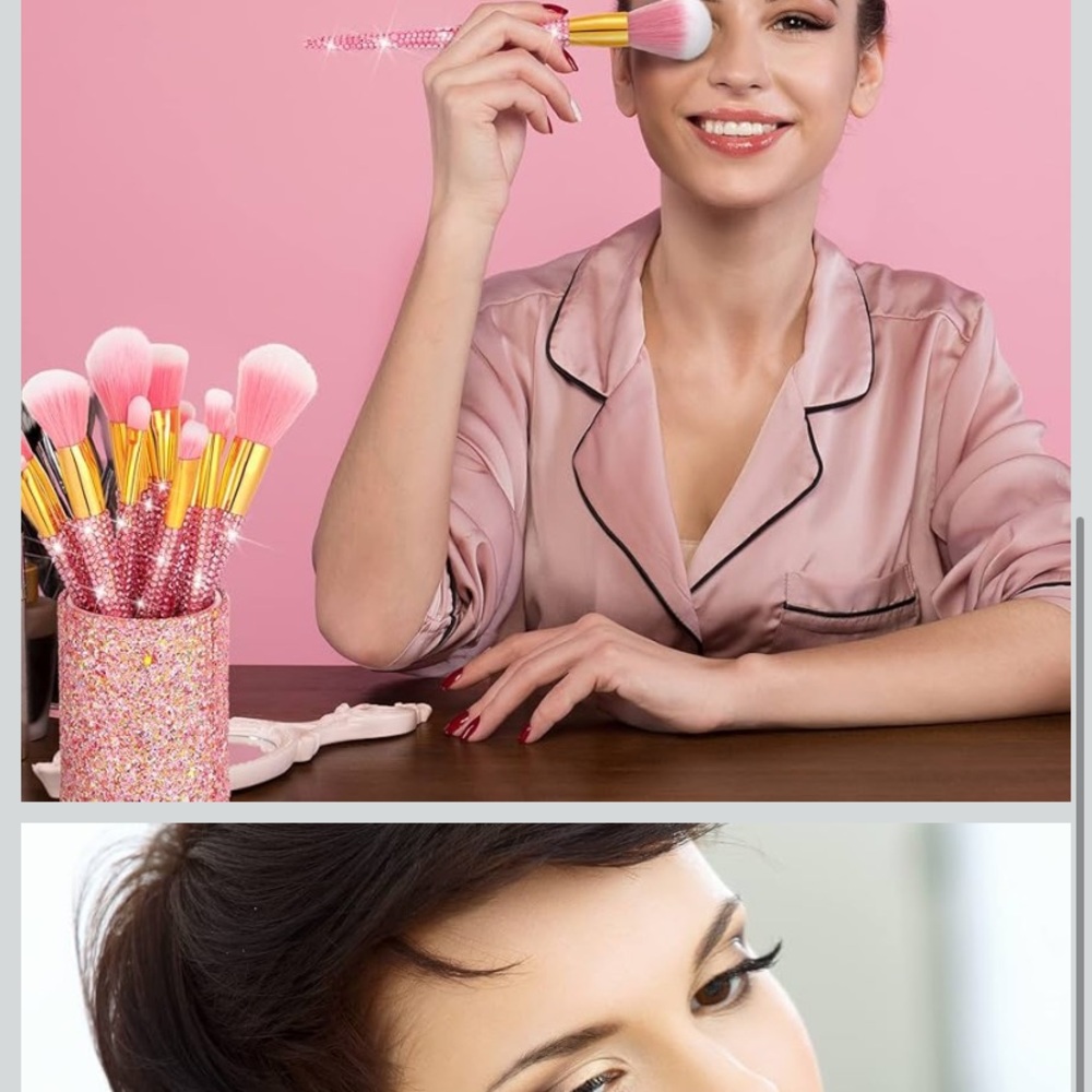 Pink and Silver crystallized bedazzled 13 piece Makeup Brush Set with holder - Picture 7 of 7